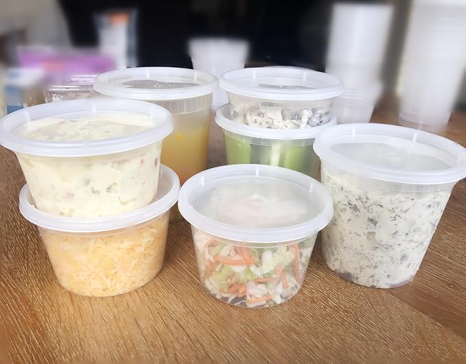 24oz [24-Pack] Microwavable Plastic Deli Food Storage Containers with Lids | BPA Free, leak-resistant, stackable and freezer-safe design helps keep food fresh and secure