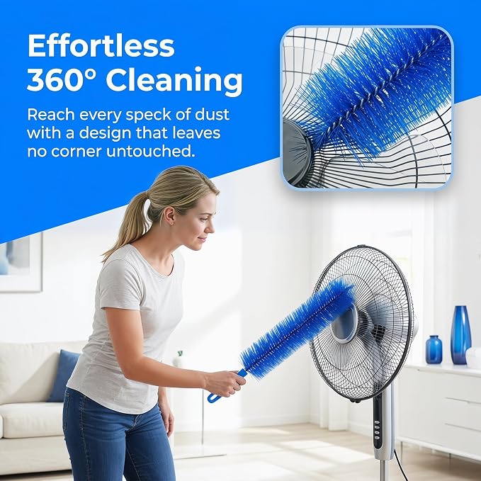 Bendable Microfiber Head, New Fan Cleaner Brush Reusable Dust Remover Washable ldeal for Electric Fans Air Conditioning, Home Car Vents, Curtain (Gray + Blue 4 Psc)