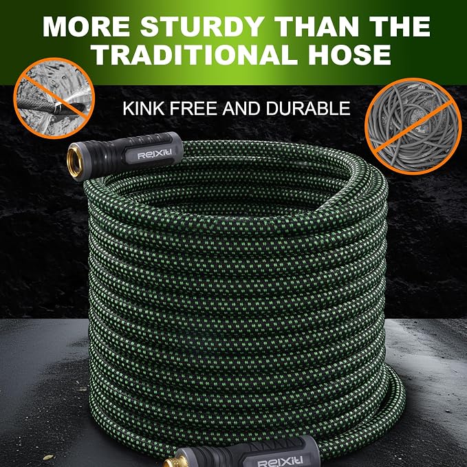 Relxitl Garden Hose, Flexible Water Hose, Ultra Lightweight Non-Expanding hose with 10 Function Sprayer, Leak proof, Pressure Resistant for Yard, Outdoor (Green, 50FT)