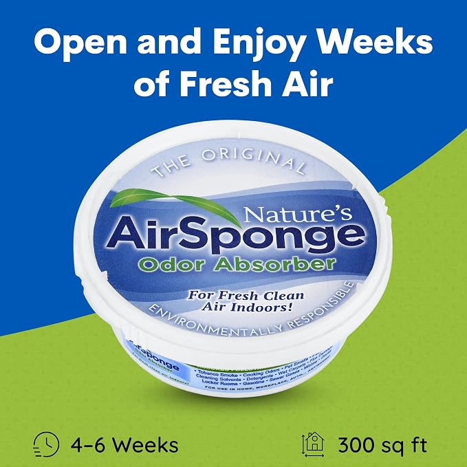Nature's Air Sponge Odor Absorber, 1/2 Lb - 4 Pack, Set of 4 | Activated Charcoal Deodorizer for Rooms, Closets, Cars & Offices, Covers Up to 300 Sq Ft with Standard 8-Foot Ceiling