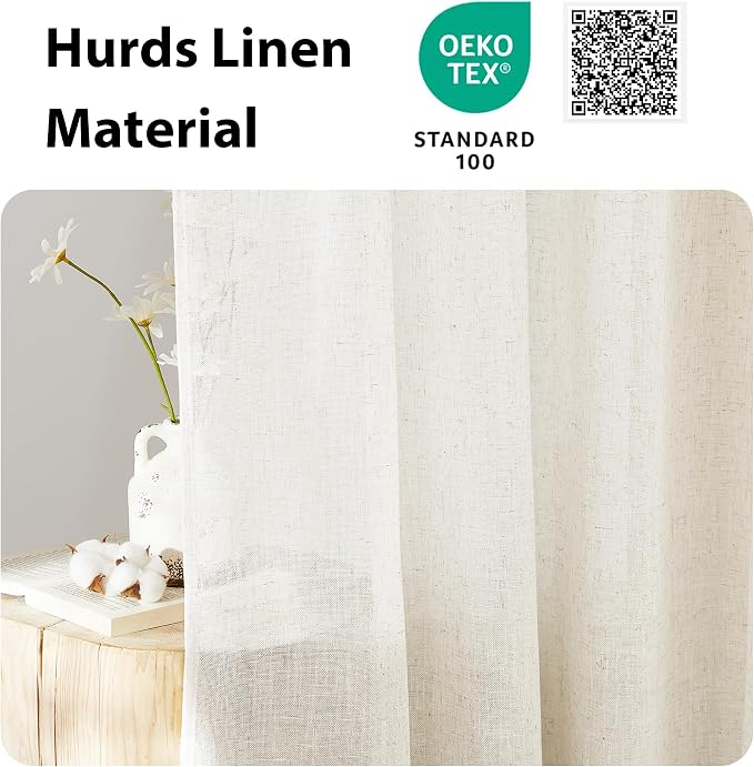 NICETOWN 80 inches Sidelight Door Curtains for French Door | Linen Sheer Window Panels for Kitchen Patio Glass Adjuatble Curtains with Tieback, 26 x 80 Inches, 1 Panel, Linen