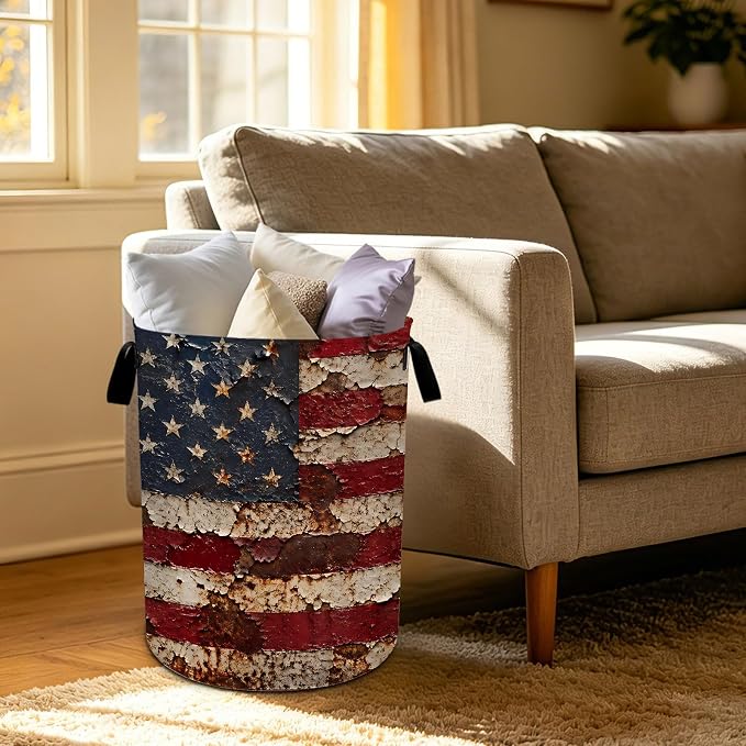Flag Laundry Basket Foldable Oxford Laundry Hamper With Handle For Room Bathroom Bedroom