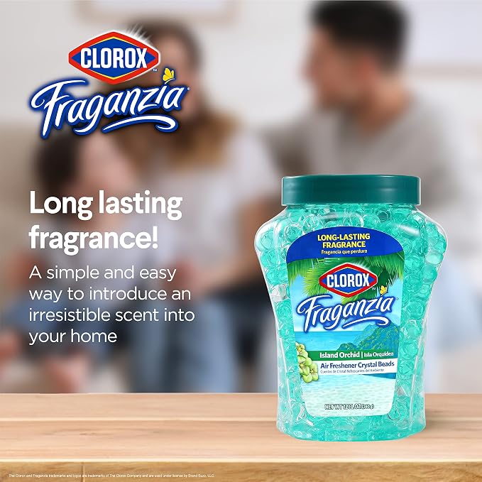 Clorox Fraganzia Aircare Beads Twin Pack Two 12oz - Island Orchid | Long-Lasting Air Freshener Beads | Gel Beads Air Freshener in Island Orchard Scent for Home, Bathroom, or Car (Pack of 2)