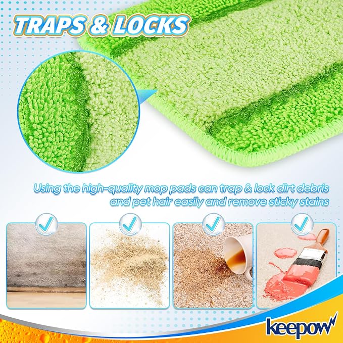 KEEPOW 4 Pack Pads Compatible with Libman Freedom Spray Mop, Reusable Pads | Reusable Microfiber Spray Mop Head Replacement Compatible with Libman Freedom, 16 in Pads for Floor Cleaning, ONLY Pads