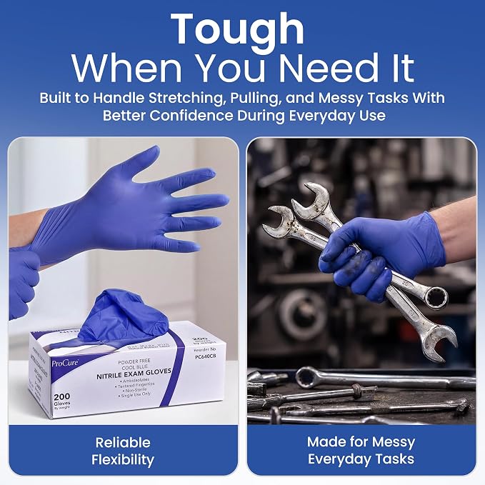 ProCure [200 Count] Disposable Nitrile Gloves - Latex Free, Powder Free Medical Exam Gloves