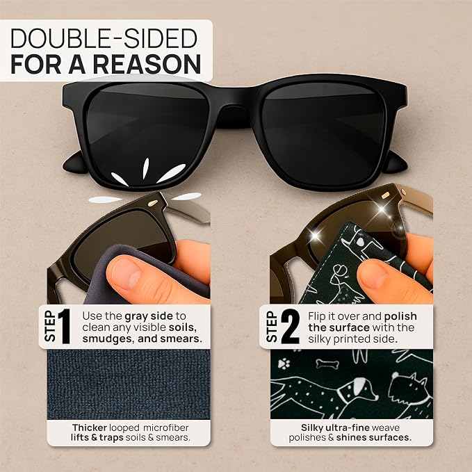 Microfiber Wholesale Quick Cloth Glasses Cleaning Cloths – 8x8 Dogs 1 Pack | with Case | Double-Sided Lens Cleaner for Eyeglasses, Camera, Screens & Glass | Reusable Microfiber Glass Polishing Cloths