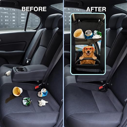 Funny Golden Retriever Car Trash Bag Hanging for Back Seat | Dog Canvas Drawstring Car Garbage Bag with Adjustable Buckle Vehicle Trash Can,Golden Retriever Lover Owner Gifts