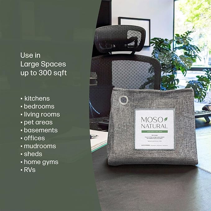 Moso Natural Air Purifying Bag 600g, Premium Charcoal Odor Absorber & Room Deodorizer for Large Spaces — Lasts 2 Years, Bedroom, Basement, Pet Odor Eliminator for Home, Unscented Bamboo Charcoal Bag