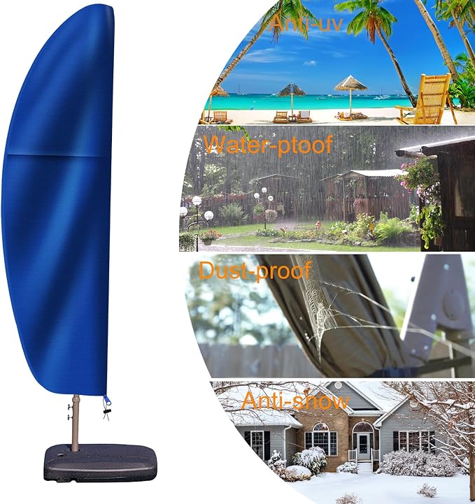 OKPOW Cantilever Patio Umbrella Cover: Fits 7.5-11.5 FT Outdoor Umbrellas | Easy Install with Rod & Long Zipper, Waterproof 420D Oxford Cover, Protects Offset Umbrella from Sun, Rain, Snow & Dust