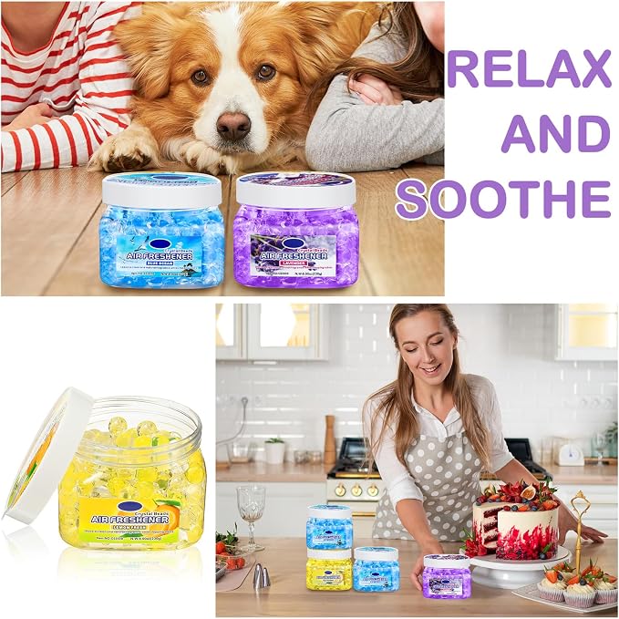 6 Pcs Air Freshener Gel Beads, Ocean, Lemon, Lavender | 8 oz Removing Gel for Home, Bathrooms, Cars, Boats, RVs, Pet Areas, Room, Toilet