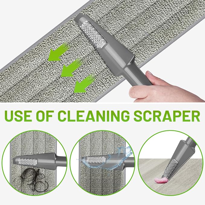 Spray Mop for Floor Cleaning - Wet Dry Mops for Multi-Surfaces | 3 Microfiber Washable Pads Compatible With Swiffer Powermop, 500+ ML Refillable Bottle, 360° Swivel Head, Grey Green