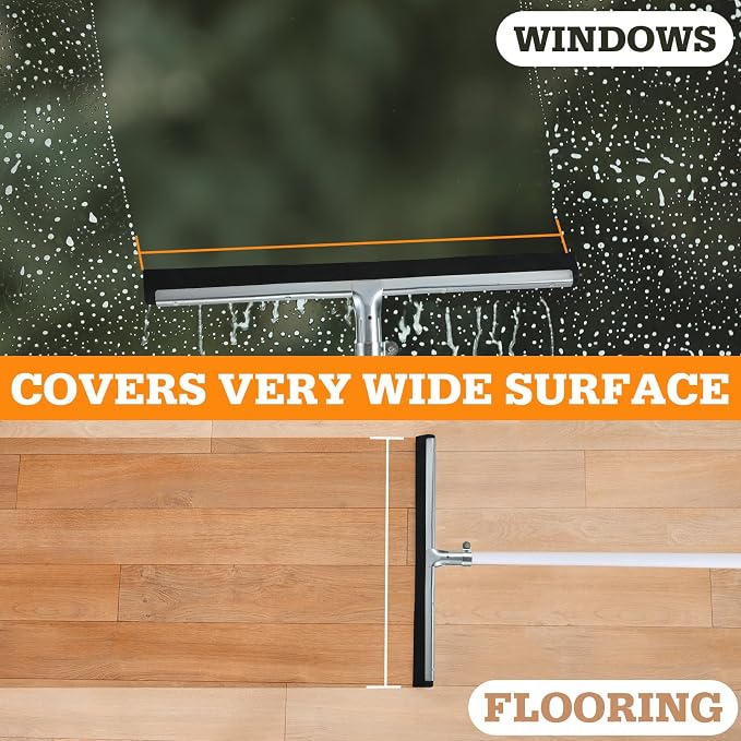 Lasnten 4 Pcs Double Foam Floor Squeegee for Concrete 22 Inch Industrial Floor Scrubber Stainless Steel Cleaning Squeegee with Rubber Heavy Duty Broom EVA Foam Blade for Garage Window Pool