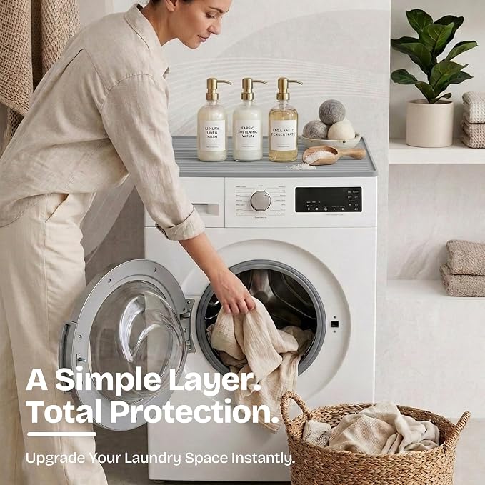 1 PC Washer and Dryer Covers for Top 25x25 in, Protector Topper Mat | Silicone Non-Slip Waterproof Washer and Dryer Covers For The Top Load, Dust Guard, Laundry Cover Top (Moonstone /Light Grey)