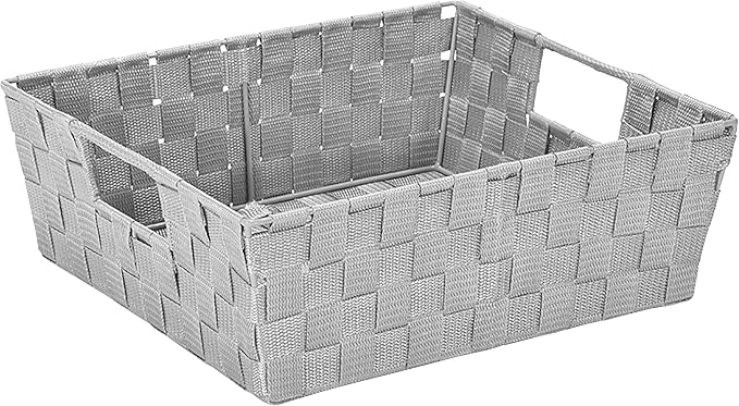 Simplify 2 Pack Large Storage Shelf Totes with Woven Strap in Heather Grey | Decorative | Baskets | Organization | Accessories | Drawer | Desk | Closet | Bathroom | Bedroom | Nursery | Toys | Gifts