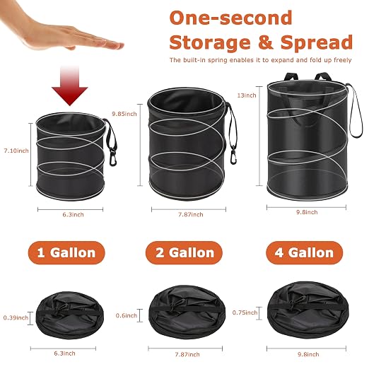 Ginsco 2Packs New Leakproof Car Trash Can, Mini Trash Can Pop-up Collapsible Hanging Car Trash Bin with Hook and Loop, Waterproof PEVA Liner Open-Top 1 Gallon Garbage Can for Cars Home Office