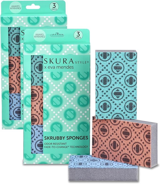 Skura Style x Eva Mendes Kitchen Dish Sponges 6 Pack, Odor Free Non-Scratch