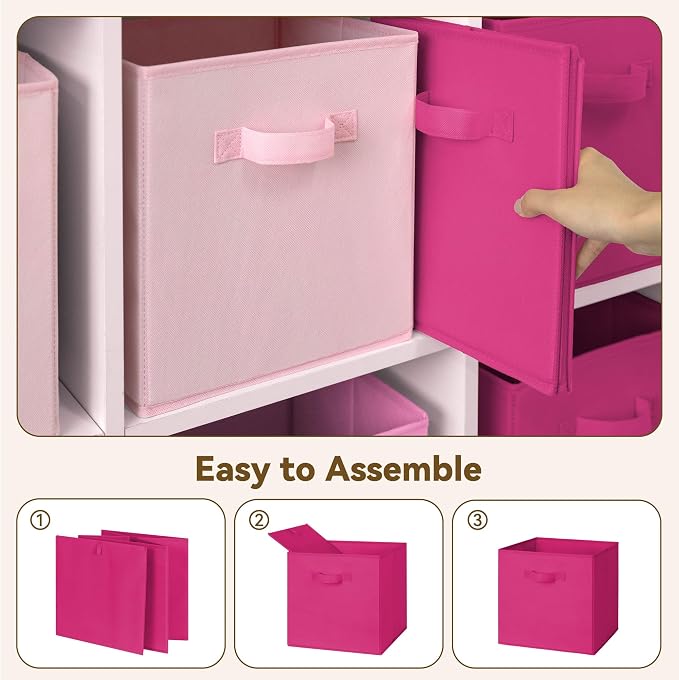 GRANNY SAYS 11 Inch Fabric Cube Storage Bins, Pink Gradient, 8-Pack | Collapsible Storage Cubes with Thickened Base Plate, Sturdy Handles, Decorative Baskets for Shelves, Closet