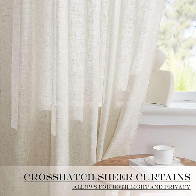 NICETOWN Linen Small Window Curtains for Classroom Kitchen Cafe | Basement Door Window Curtain for Privacy, Light Filtering, Rod Pocket with Tieback, 1 Panel, W26 x L50 inches Long, Linen