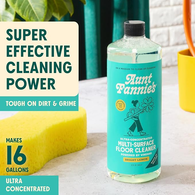 Aunt Fannie's Ultra Concentrated Vinegar Floor Cleaner, Lemon, 3 Pack | Makes Up to 16 Gallons per bottle, No Rinsing, Safe for Sealed Tile Vinyl Hardwood Laminate & Linoleum, Kid and Pet Safe
