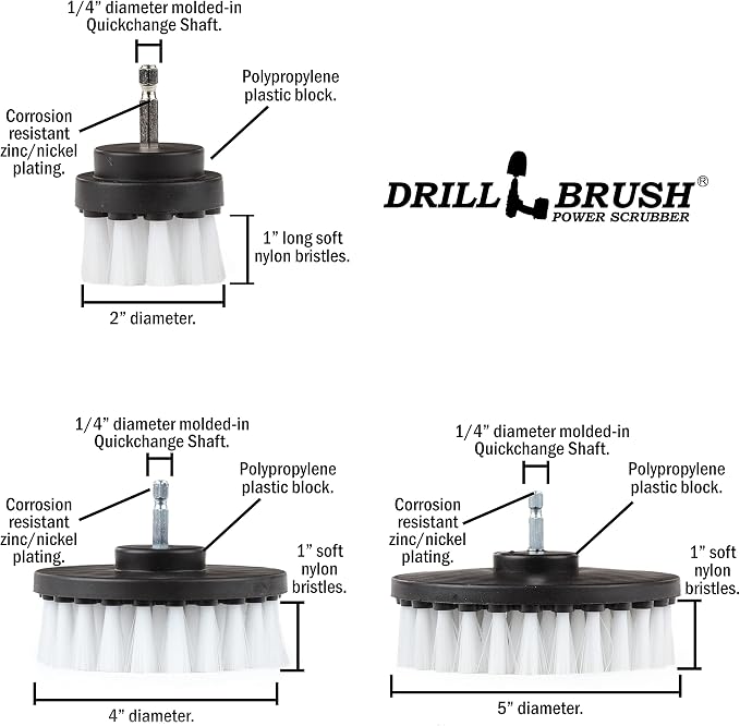 Drill Brush Attachment for Car Detailing & Washing, Wheels, Mats & Rugs | Drillbrush Car Accessories - Carpet and Upholstery Cleaner - Boat and Kayak Hull Accessories - Glass and Fiberglass Cleaner