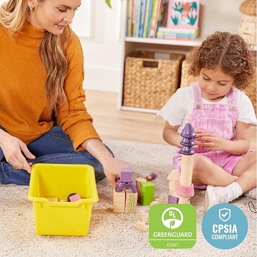 ECR4Kids Scoop Front Storage Bin, Multipurpose Organization, Yellow, 5-Piece | Durable plastic, GREENGUARD Gold Certified, 1.2 gallon capacity, lightweight & nestable, built-in handle, classroom/home use