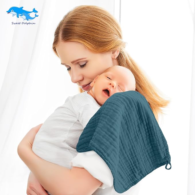 SWEET DOLPHIN 12 Pack Muslin Burp Cloths Large 100% Cotton Burping Clothes for Baby Drool - Absorbent and Soft Boys & Girls Milk Spit Up Rags for Newborn Essentials Registry - Mountain Gradient