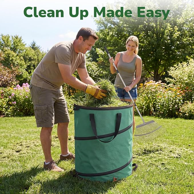 GreatBuddy Collapsible Trash Can 45 Gallon, Pop Up Yard Waste Bags, 600D Oxford Lawn and Leaf Bags with Drainage Holes, Self-Standing Camping Trash Can, Foldable Garden Bag for Leaf & Lawn Cleanup