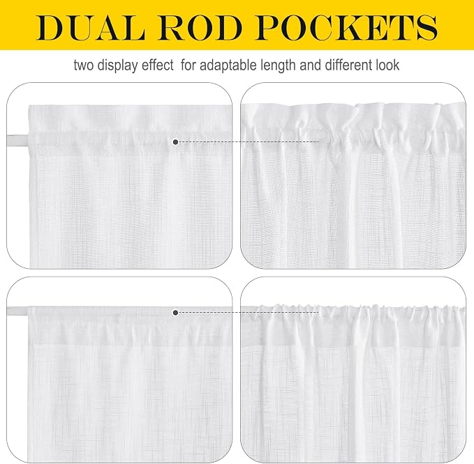 NICETOWN Sidelight Sheer Door Window Curtains for Front Back Glass | Semi Light Filtering French Door Curtain with Tieback, Half Window Kitchen Decor, 26 x 50 Inch Long, White