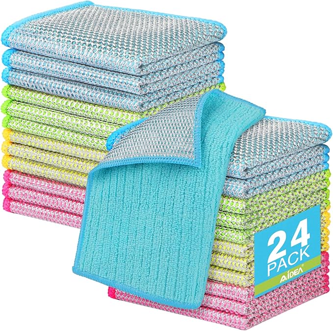 AIDEA Non Scratch Wire Dishcloth 24PK, Dish Cloths for Washing Dishes 7"×8" | Upgraded Wire Dishwashing Rag, Dual Sided,Stainless Steel Wipes, Cleaning Pads Steel Scrubber for Cookware, Sinks, Stove Tops