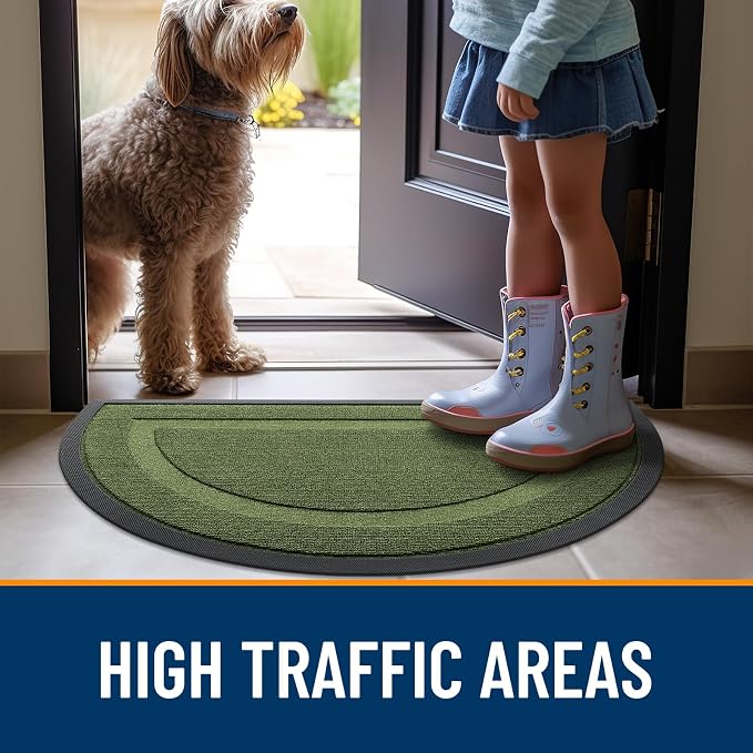 OLANLY Half Circle Front Door Mat Outside 47x23 All-Season Rubber Doormat | Classic Green, Absorbent, Heavy-Duty, Stain and Fade Resistant, Non-Slip Backing, Low-Profile Indoor Outdoor Entryway Mat