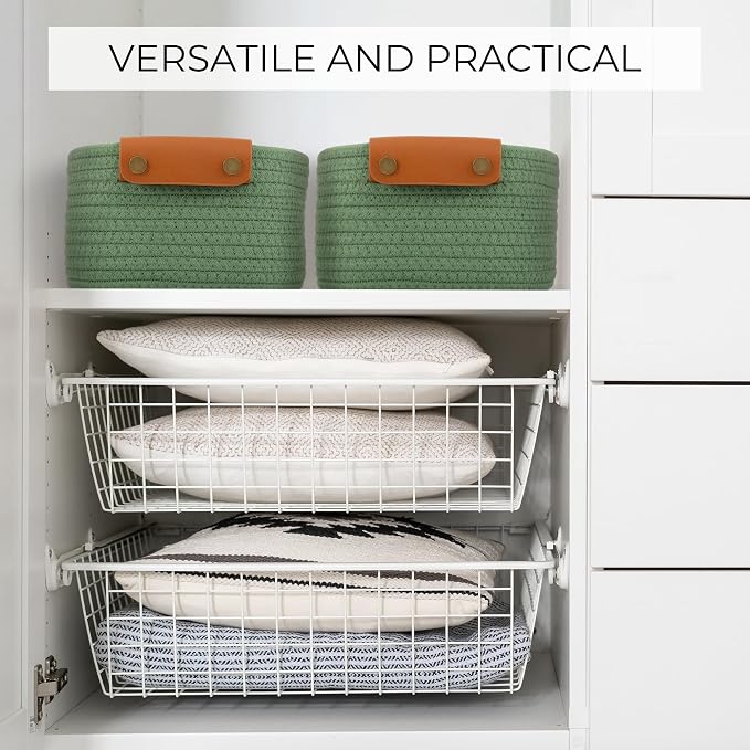 Beautiful Storage Basket Set of 5 - Sturdy Cotton Rope Baskets for Shelves | Perfect for Organizing Your Home - Quality Storage Bins Easily Fit with Any Nursery or Bedroom Decor