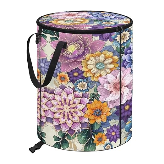 Blooming Flower 24Gal Collapsible Trash Can w/Lid & Sorting Clips Multifunctional Camping Recycling Bin Waterproof Reusable Pop-Up Trash Bag for Outdoor Party Hiking 18x18x23 in