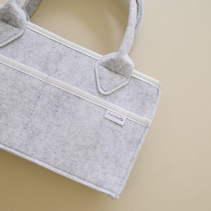 PUTSKA Baby Diaper Caddy Organizer, Felt Nursery Basket, Gray, Extra Large