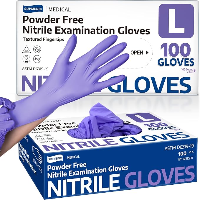 Medical Soft Max Nitrile Disposable Gloves Powder-Free, Violet 100 | Soft Stretch Fit • Powder-Free • Latex-Free • Examination • Cooking • Cleaning • Food Prep • Labotoray • Blue Violet • 100 Ct