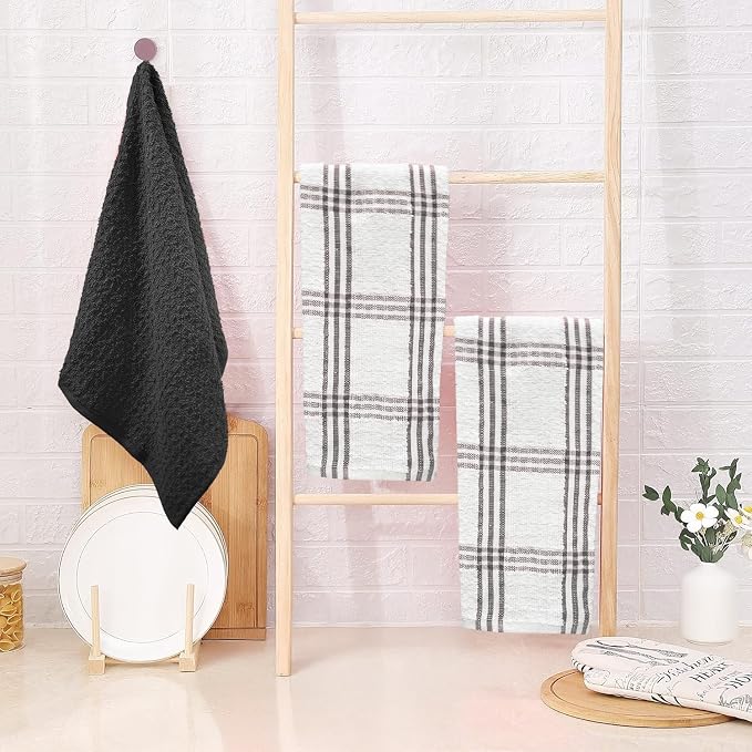 DAN RIVER Black Kitchen Towels, 6 Pack, 16x26 Inches Absorbent Dish Towels | Soft 100% cotton kitchen towels for drying dishes, wiping countertops,handling everyday kitchen messes,absorbent dish towels