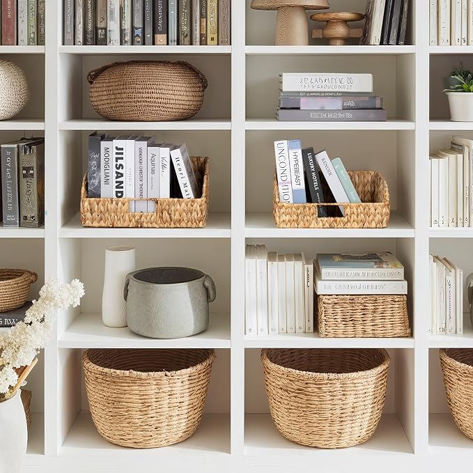 StorageWorks Pantry Baskets for Organizing, Hyacinth Storage Baskets,2-Pack | Pantry Organizers and Storage with Built-in Handles, Wicker Storage Baskets for Shelves, Wicker Baskets for Organizing