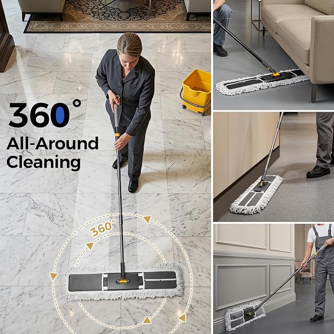 36" Commercial Dust Mop for Floor Cleaning, Heavy Duty Industrial Mop | Sweeping Broom with 3 Mops Pads, Industrial Mop for Hardwood, Tile, Gym, Office, Mall, Warehouse