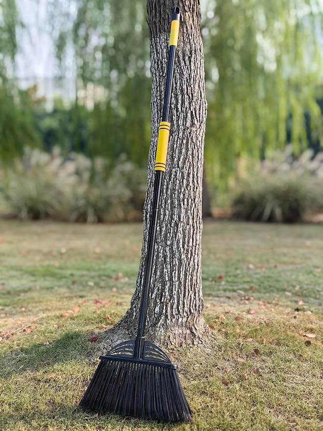 Four-Section Rod Long-Handled Broom,Heavy-Duty Broom, Angle Broom for Outdoor/Indoor（Black+Orange）