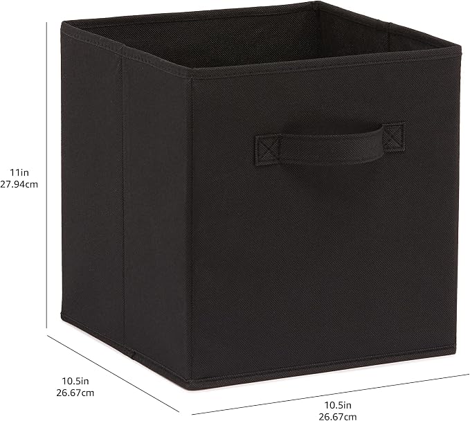 Amazon Basics Collapsible Fabric Storage Bins Organizer with Handles, Sturdy, Foldable, 10.5" x 10.5" x 11", Black, 6-Pack