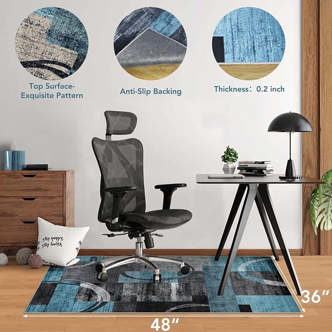 Office Chair Mat for Hardwood Floor&Tile Floor,36"X 48"-Geo Blue Gray | Heavy Duty Desk Chair Mat for Hard Floors,Under Desk Rug for Rolling Computer Chair,Anti Slip,Low Pile Carpet Floor