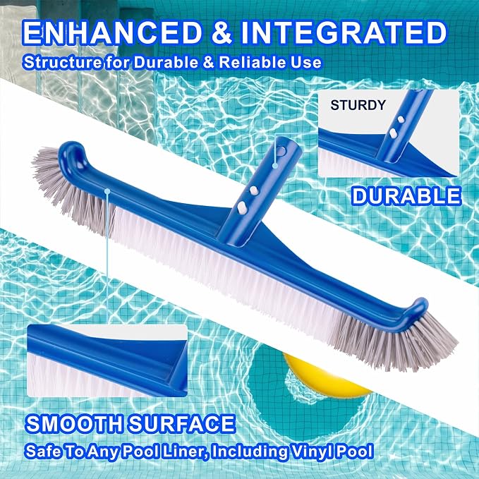 POOLAZA 17.5" Pool Brush Head with Curved Ends & Premium Nylon Bristles | Enhanced Integrated Structure, 17.5" Wide Cleaning Path, Safe for Vinyl Liners, EZ Clip Design Fits Standard Pool Poles