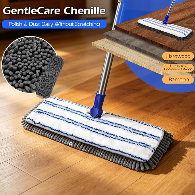 Dust Mop for Hardwood Floors,Double-Sided Flat Mops with 4 Mop Pads | Microfiber Mops for Floor Cleaning with Stainless Steel Handle for Hardwood, Vinyl, Laminate, Tile