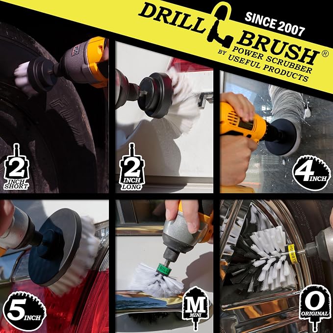 Drill Brush Ultimate Car Wash Kit - Wheel Brush - Car Carpet - Spin Brush | Cleaning Supplies - Truck Accessories - Motorcycle Accessories - Car Mats - Interior Leather, Vinyl, Upholstery, Fabric