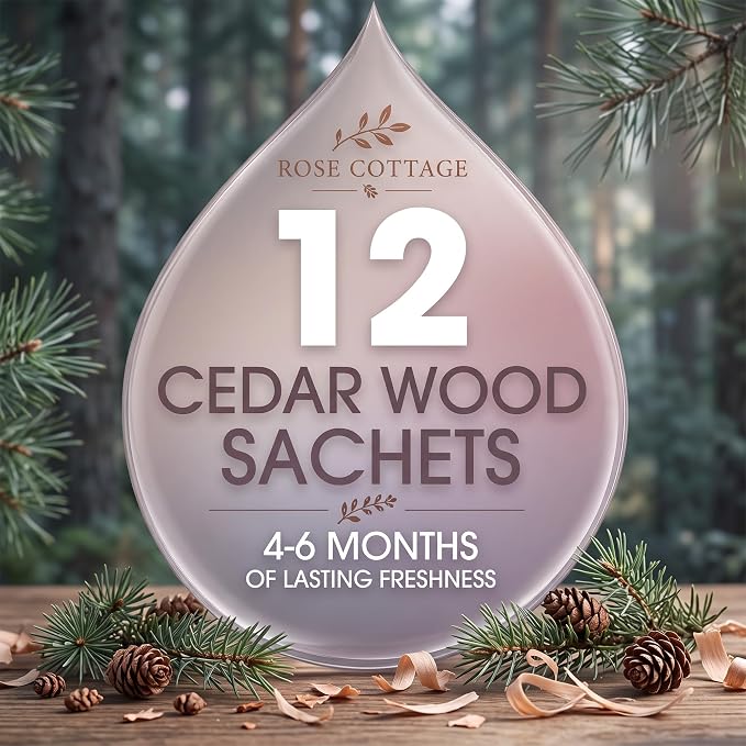 ROSE COTTAGE Large 12 Packs Cedar Wood Hanging Closet Deodorizer Air Freshener Long Lasting Scented Sachets Smell Goods for House