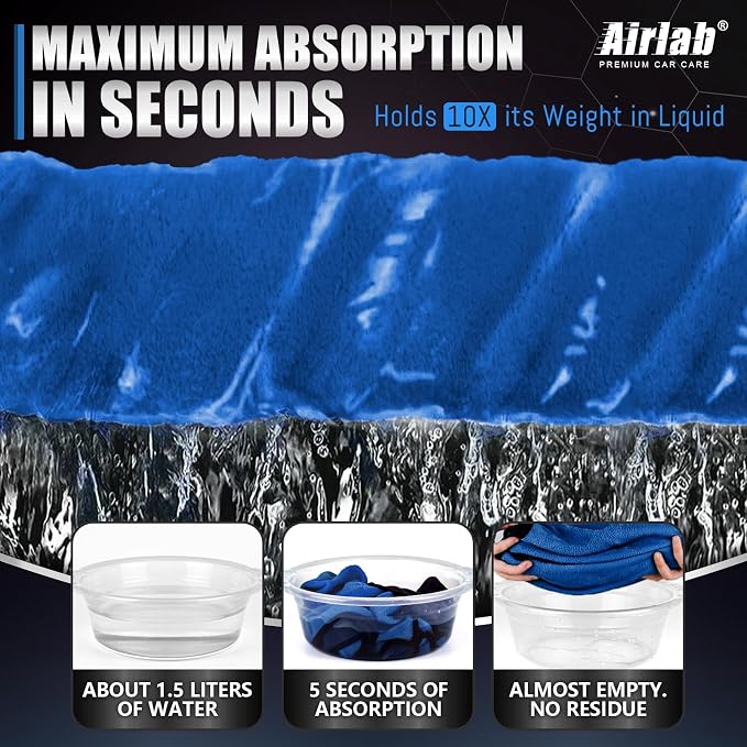 Airlab Microfiber Towels Cars Wash Drying Cleaning Cloth, Navy Blue & Grey | Thick Plush Auto Detailing Super Absorbent for Interior & Exterior Lint Free, Streak Free, 35 x 24 Inch, Pack of 1