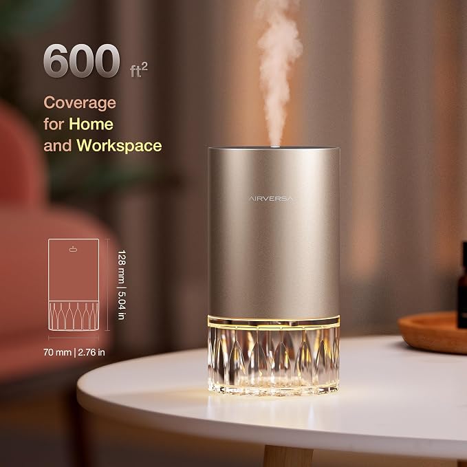 Airversa RD1 Waterless Essential Oil Diffuser Starter Kit, Titanium | 2x30 mL Hotel Scent Fragrance Oil, Up to 600 sq ft, Battery Operated, 100mL Capacity, Multi-mode Ambient Light, RD1Kit-2x30-B
