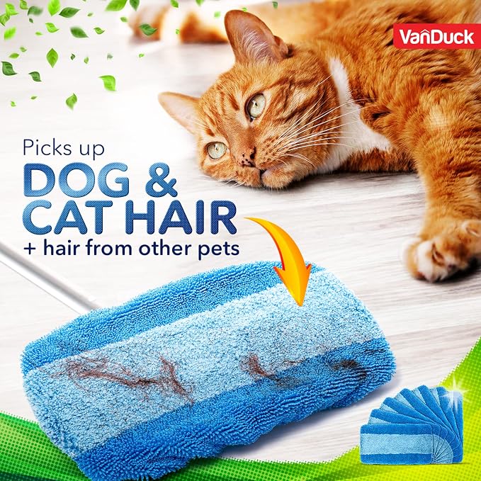 VanDuck Reusable Microfiber Mop Pads for Swiffer Sweeper (4-Pack), Blue | Handle not included, machine washable wet & dry mopping cloths, mop head replacement floor cleaning