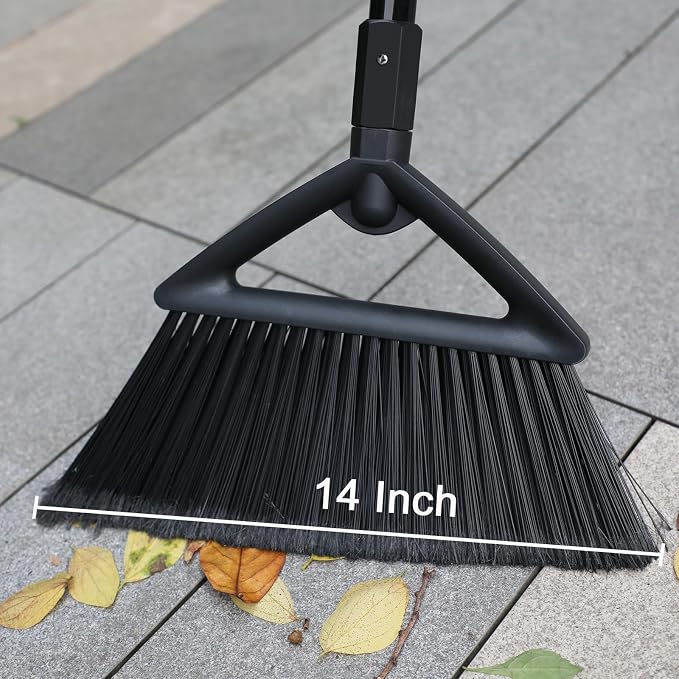 Heavy Duty Black Angle Broom with Long Handle - 4 Pack | Versatile indoor/outdoor sweeping, for courtyard/garage/sidewalk/kitchen/lobby/canteen, durable & efficient