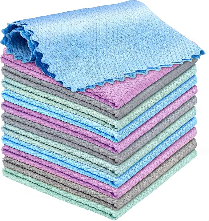 Niveaya 12 Pack Reusable Fish Scale Cloth, Microfiber Glass Cleaning Cloth | Quick Drying Polishing Cloth, Streak Free Lint Free Cleaning Rags for Glass Kitchen Window , Nano Cloth Magic Cleaning Towels