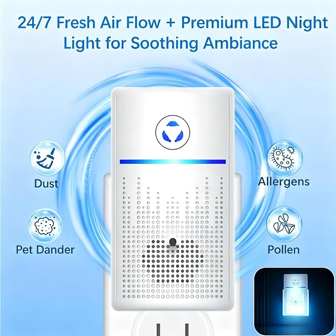 Air Ionizers for Home 4 Pack, Air Purifiers Plug in for Bedroom, Office, Kitchen, Quiet Portable Air Freshener for Odor, Smoke, Pets, Fresh Odor Eliminator Kit, Mini Air Cleaner